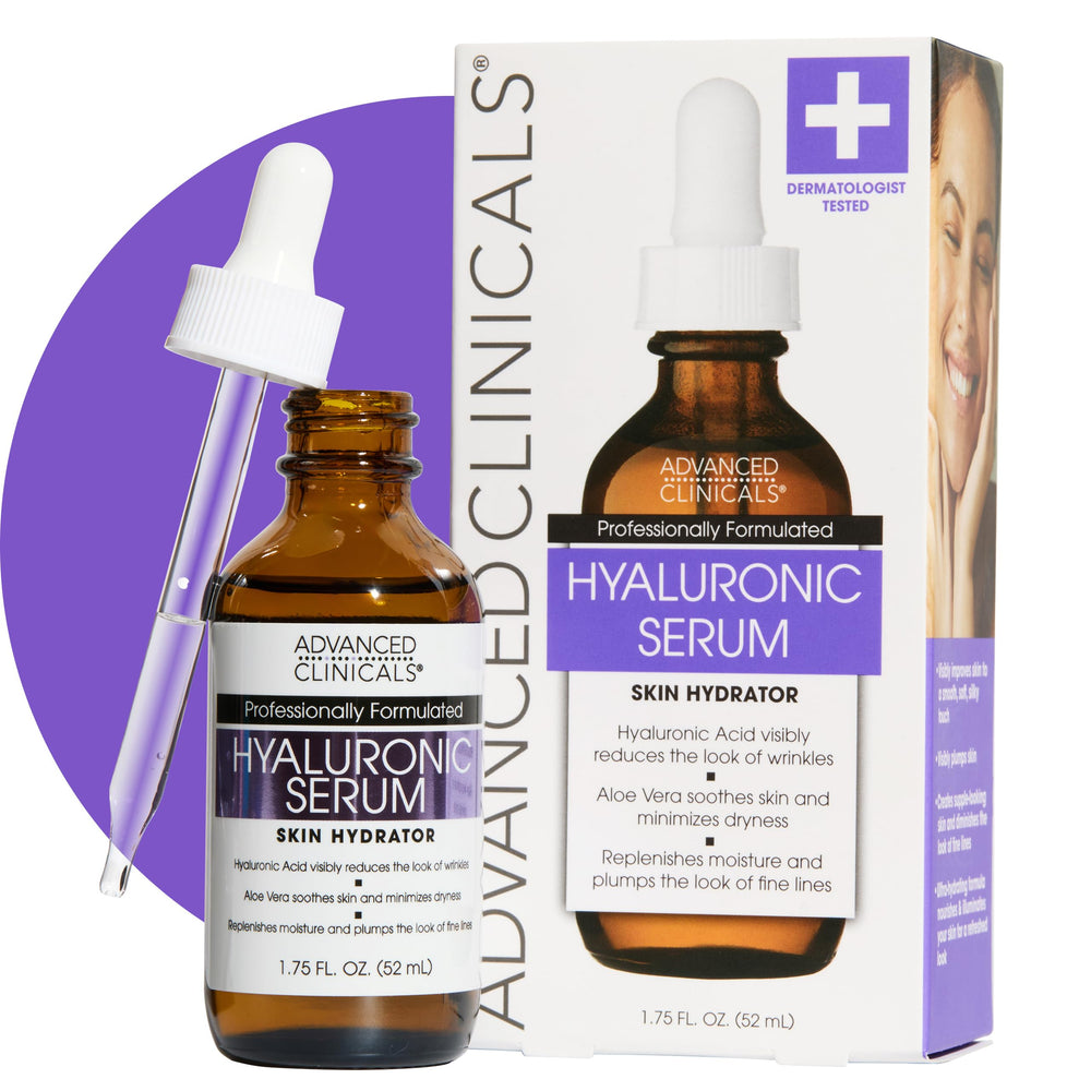 Advanced Clinicals Sérum Hyaluronique pour le visage — flacon, hydratation durable.