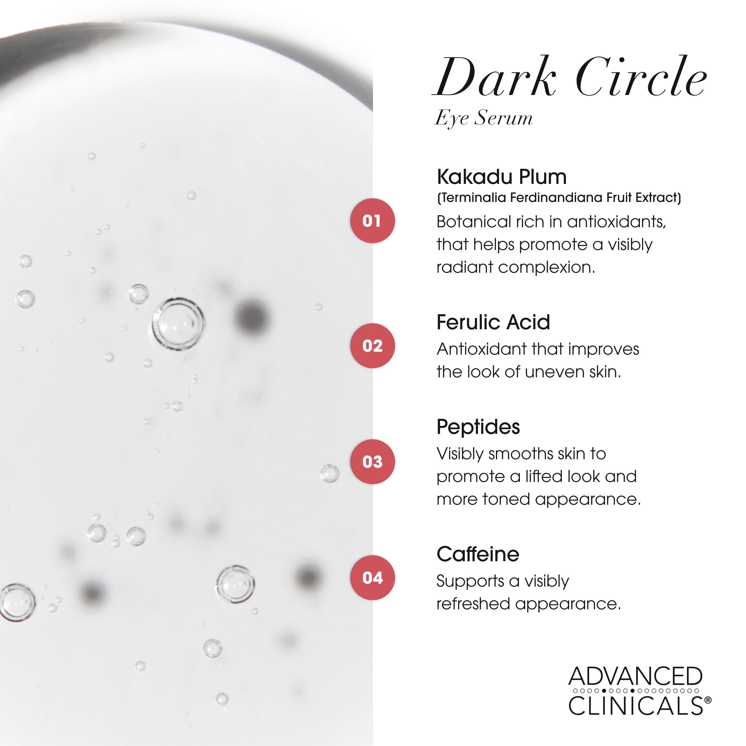 Sérum peptides et acide férulique: action lissante autour des yeux.