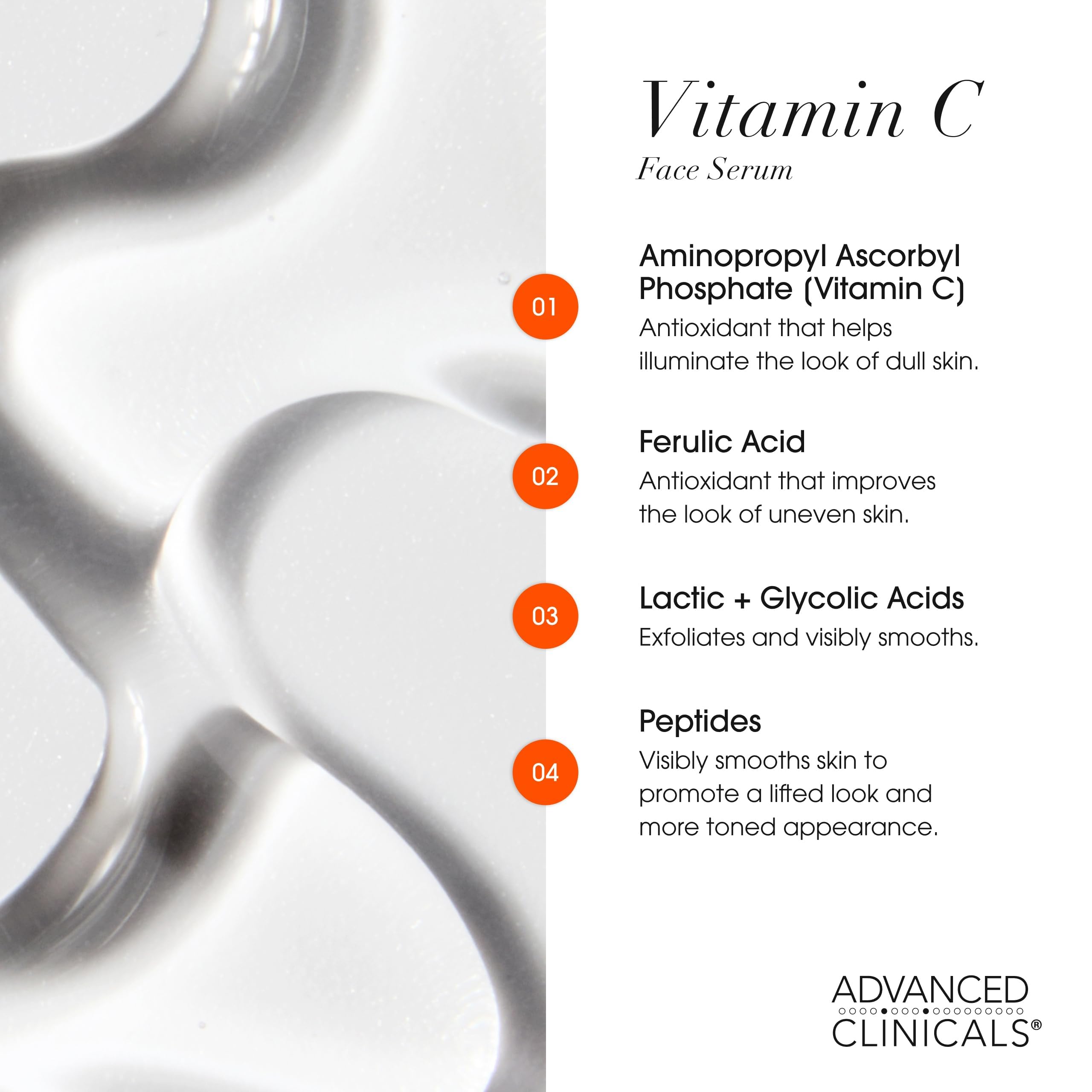 Advanced Clinicals Sérum vitamine C texture gel légère et rafraîchissante