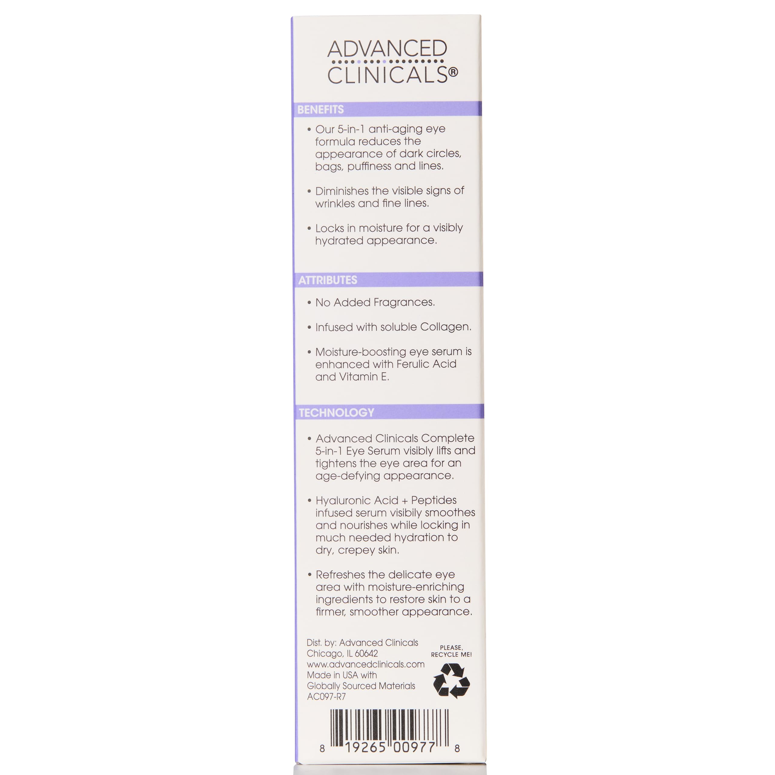 Advanced Clinicals Sérum Yeux: emballage pratique pour votre routine beauté quotidienne.
