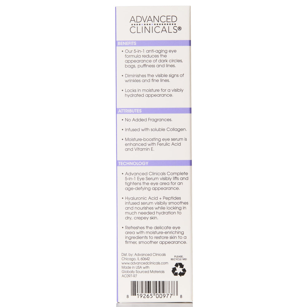 Advanced Clinicals Sérum Yeux: emballage pratique pour votre routine beauté quotidienne.