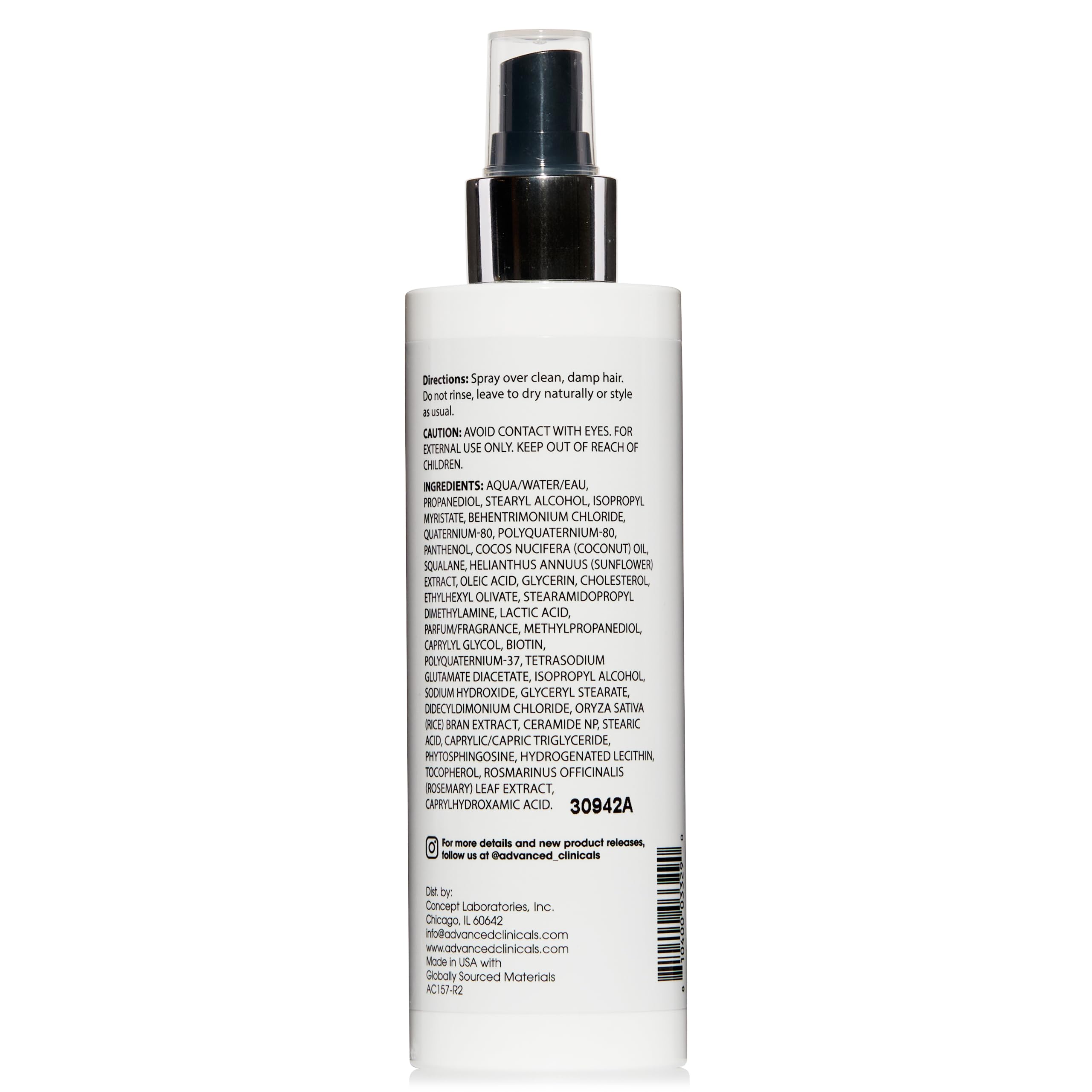 Advanced Clinicals spray capillaire: utilisation quotidienne légère et non collante.