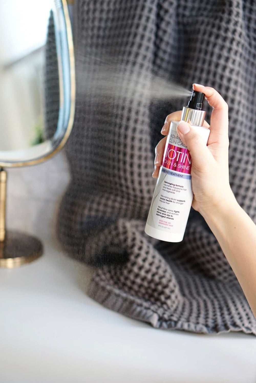 Advanced Clinicals spray capillaire: renforcement des cheveux et réduction de la casse.