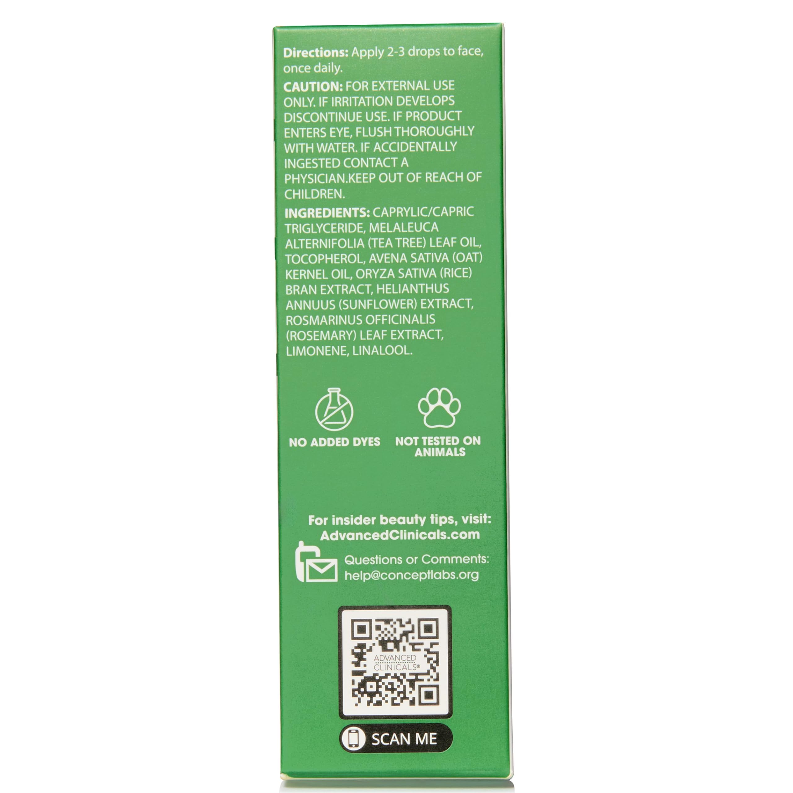 Advanced Clinicals Tea Tree Serum – packaging soigné et pratique à emporter.