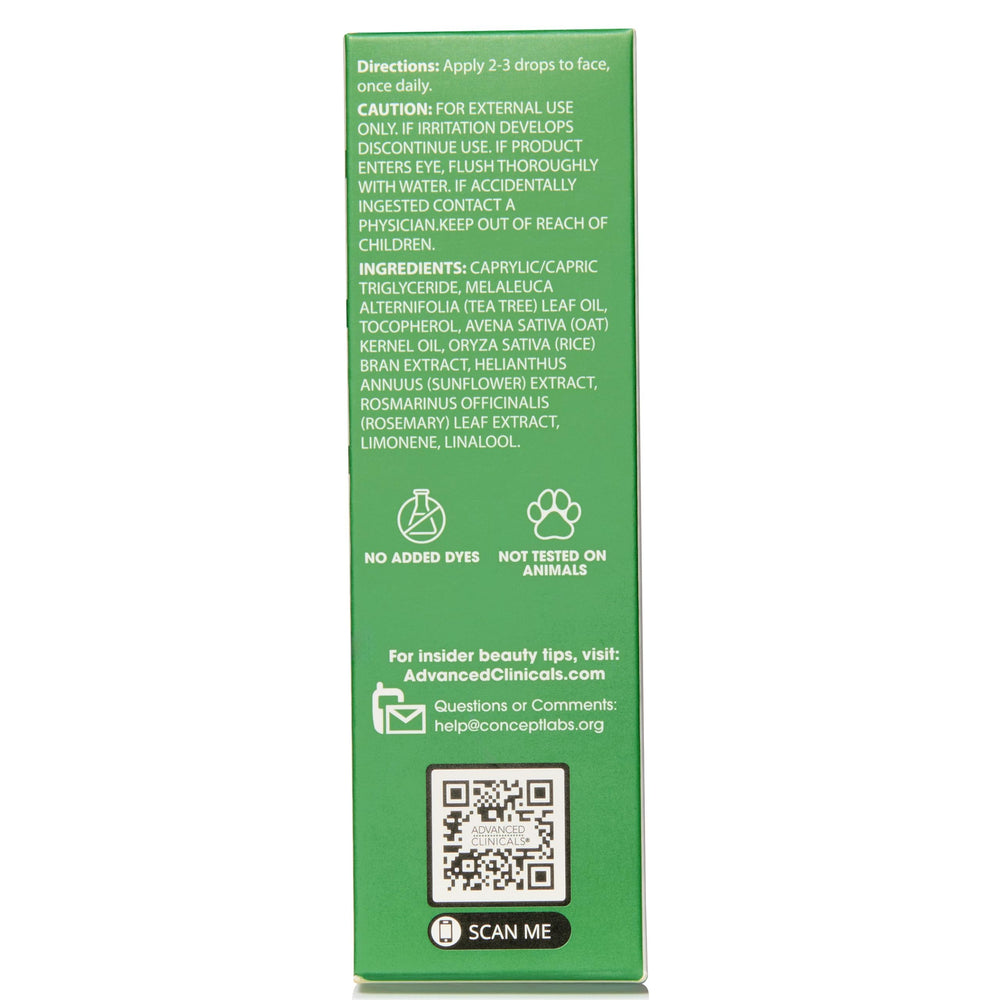 Advanced Clinicals Tea Tree Serum – packaging soigné et pratique à emporter.