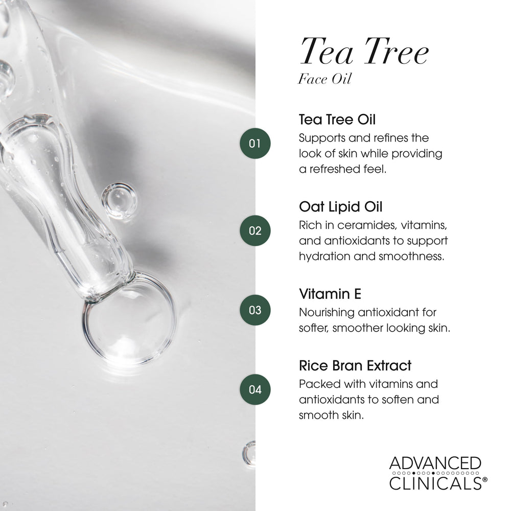 Advanced Clinicals Tea Tree Serum – pores visibles réduits après application.