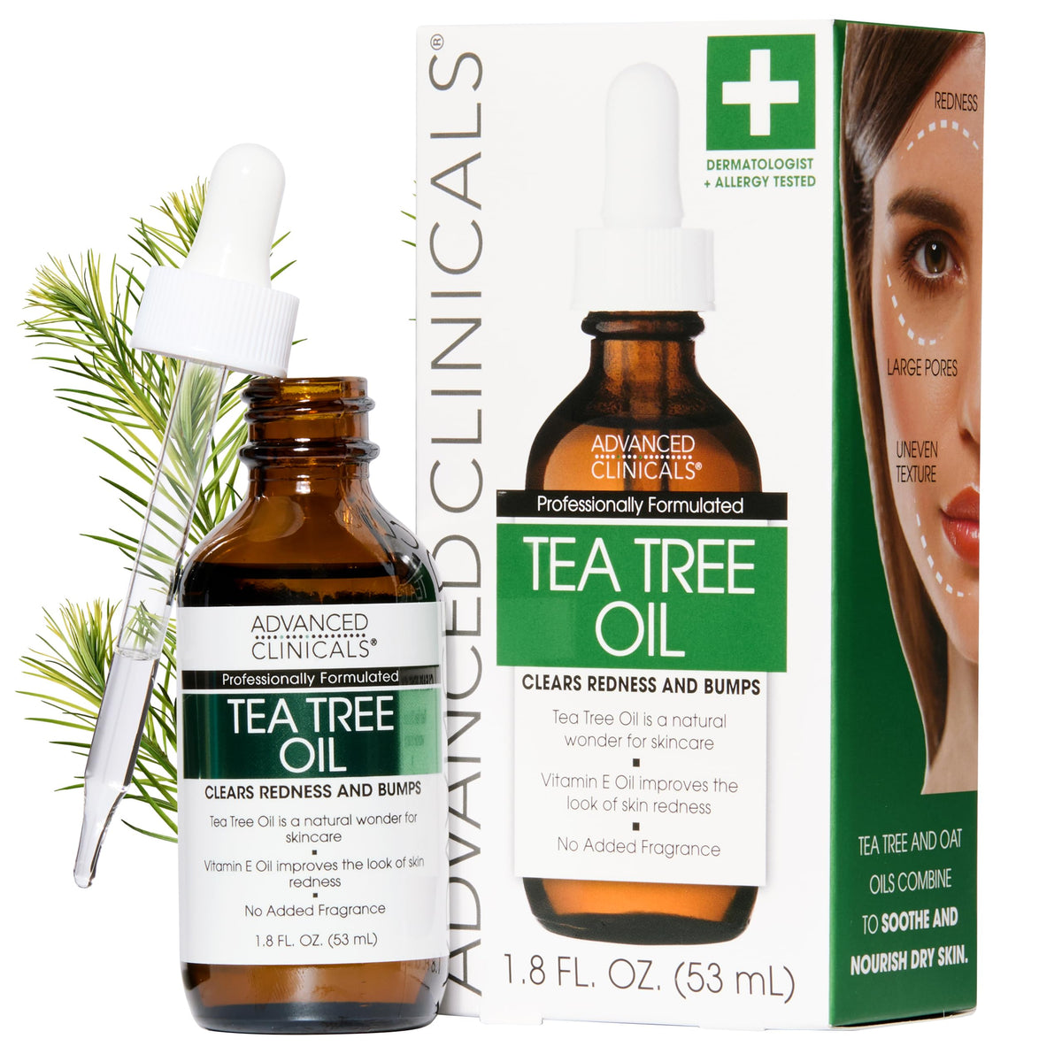 Advanced Clinicals Tea Tree Serum visage bouteille: huile légère pour hydratation et teint plus lisse.