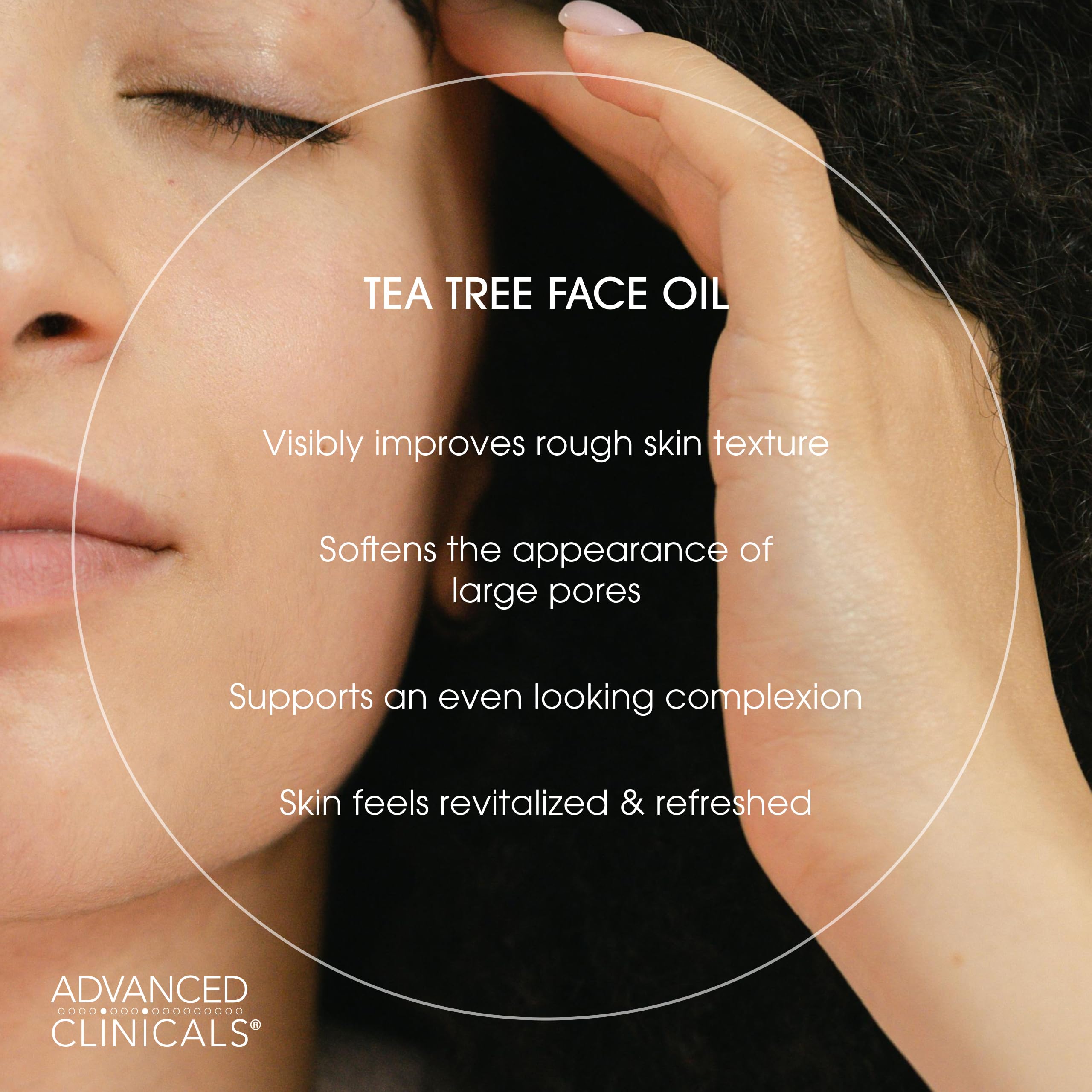 Advanced Clinicals Tea Tree Serum – flacon et vitamine E pour peau équilibrée.