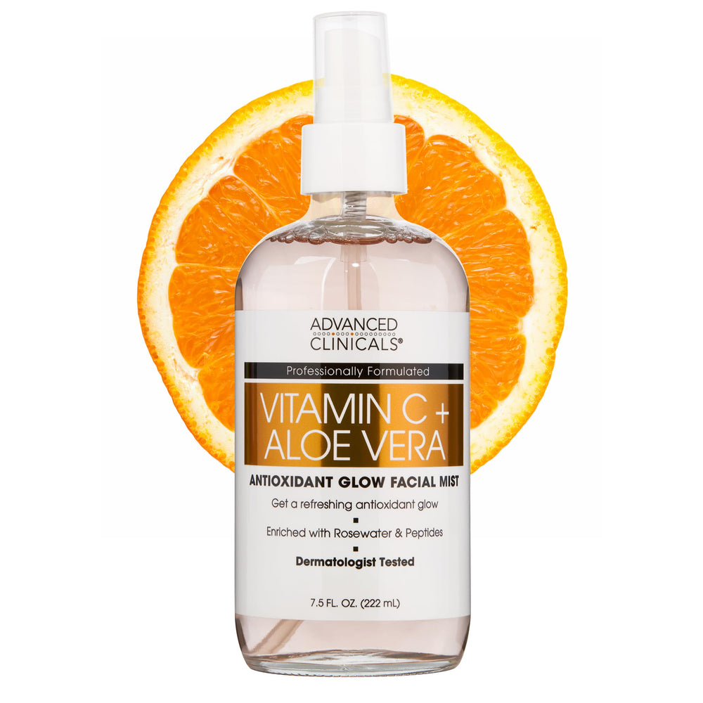 Advanced Clinicals Vitamin C Toner Rosewater bottle pour for refreshing hydration.