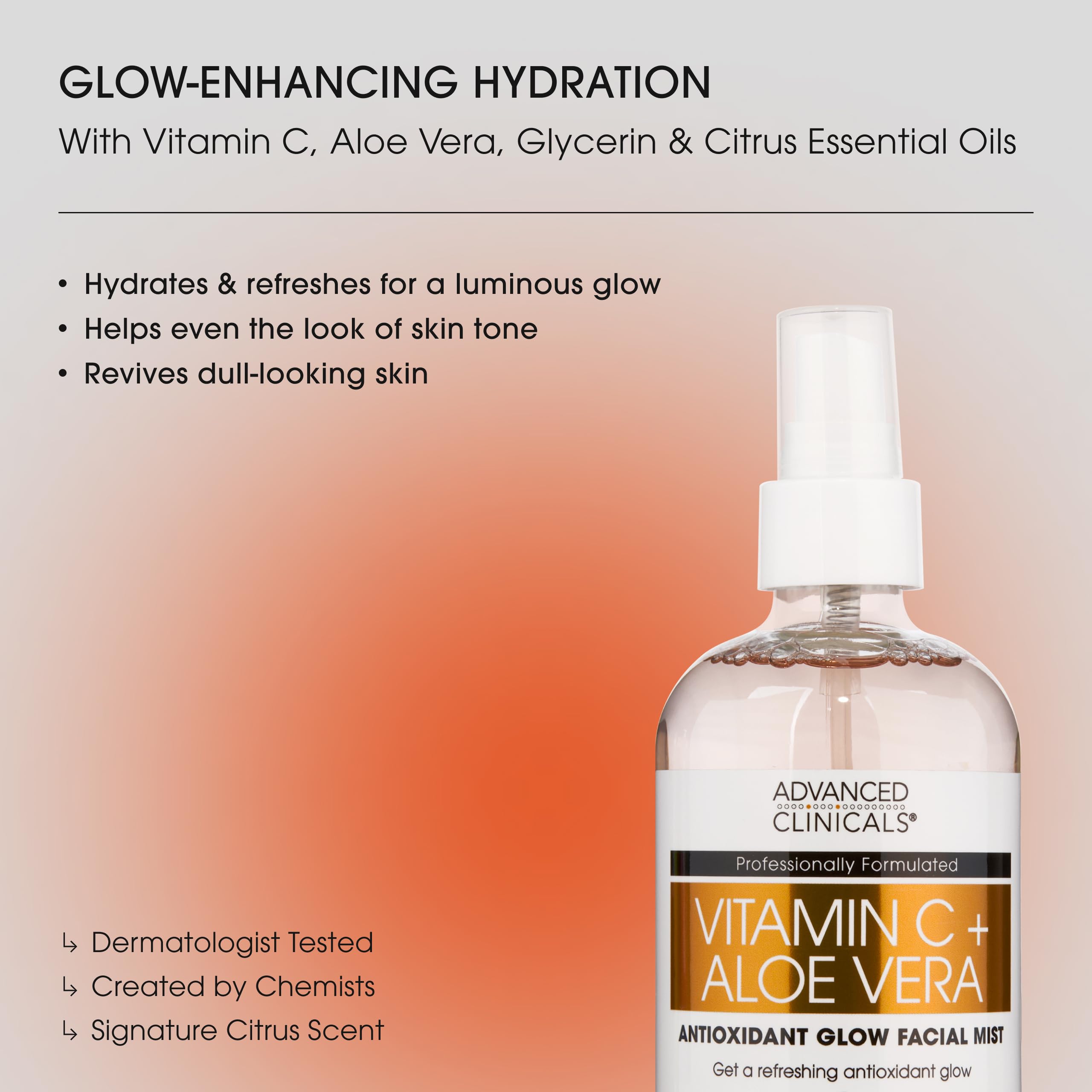 Advanced Clinicals Vitamin C Toner Rosewater spray mist for antioxidant refresh.