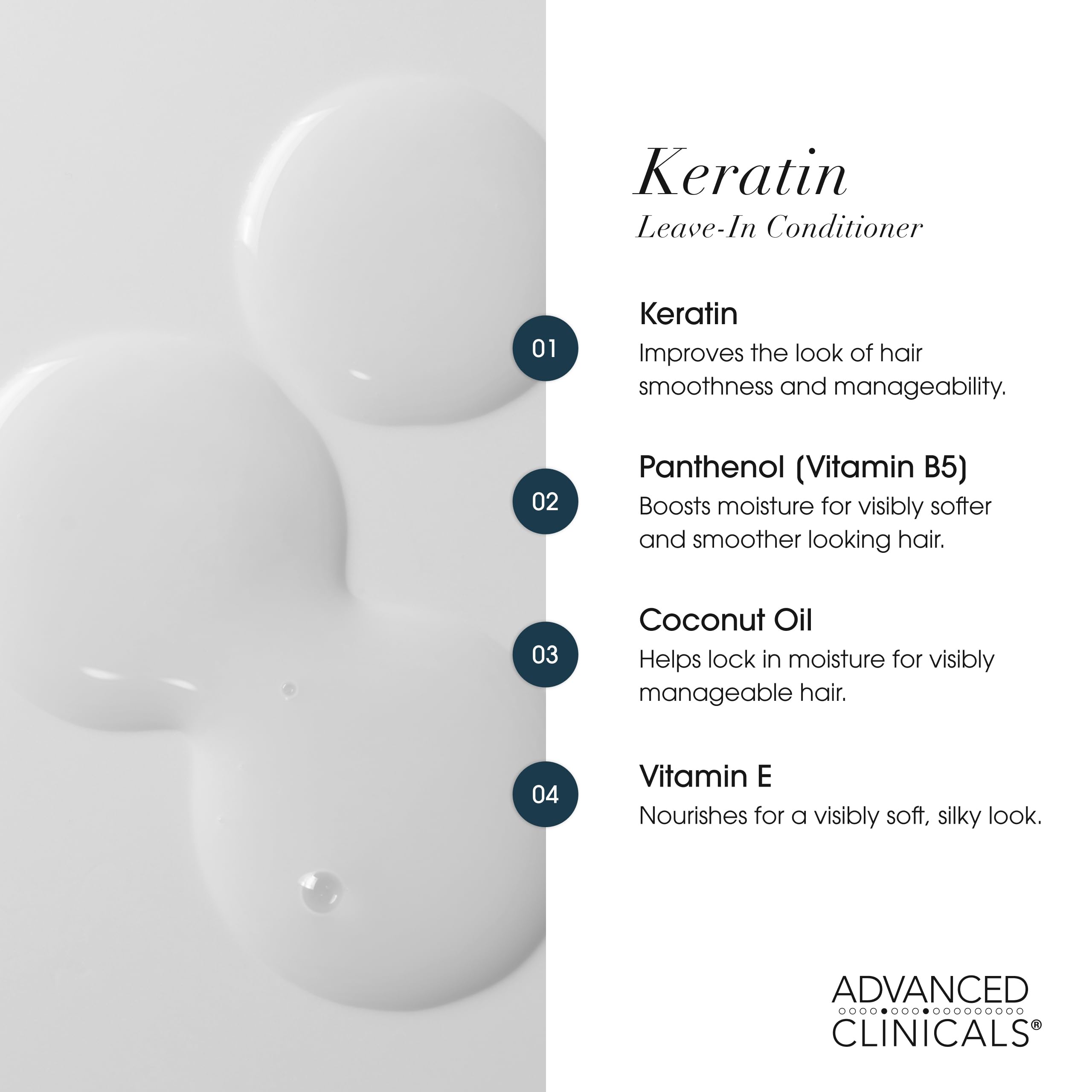 Advanced Clinicals Démêlant à la Kératine – vitamine B5 hydratante pour cheveux secs.