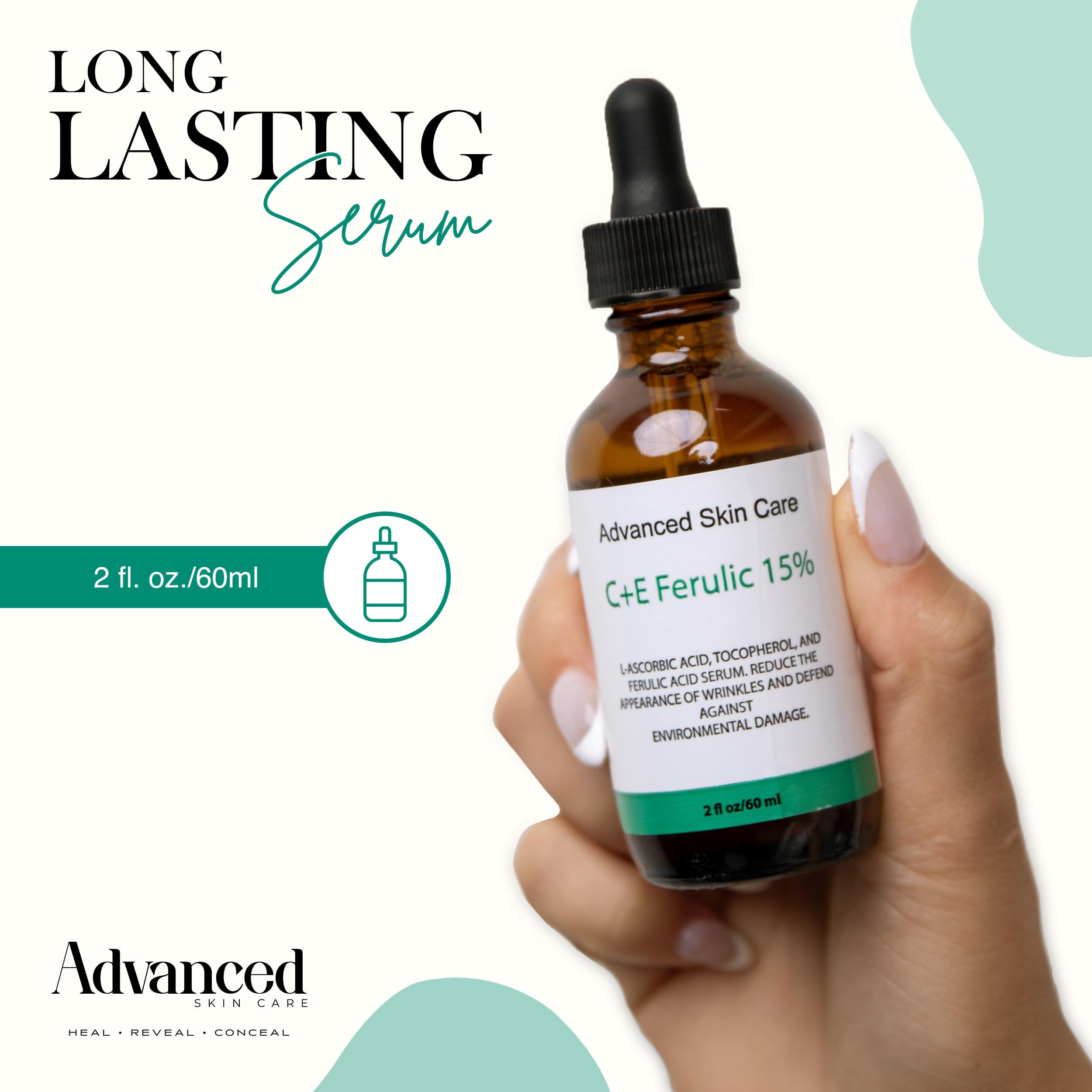 Étiquette et emballage du sérum Advanced Skin Care, présentation professionnelle