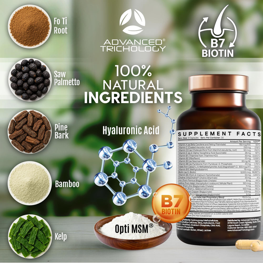 FoliGROWTH Advanced Trichology: comprimés végétariens sans gluten pour cheveux plus épais.