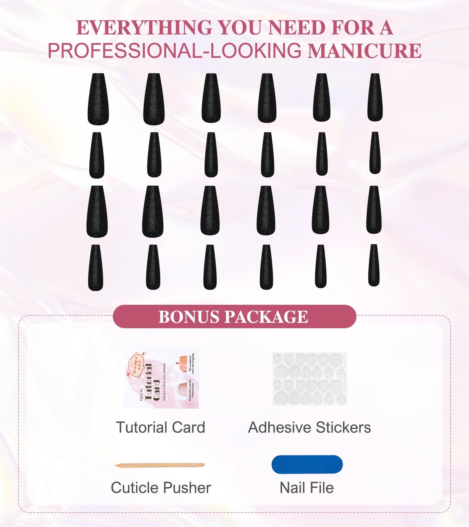 Ongles Aegenacess forme cercueil noir paillettes brillants, parfaits pour une soirée.