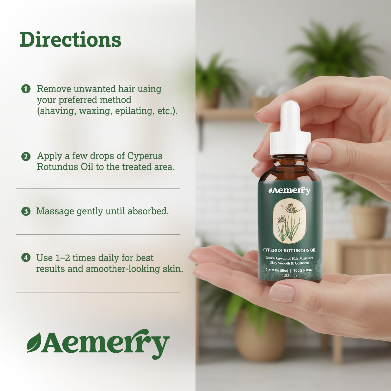 Aemerry Cyperus Rotundus Oil after removal calms irritation while smoothing skin.