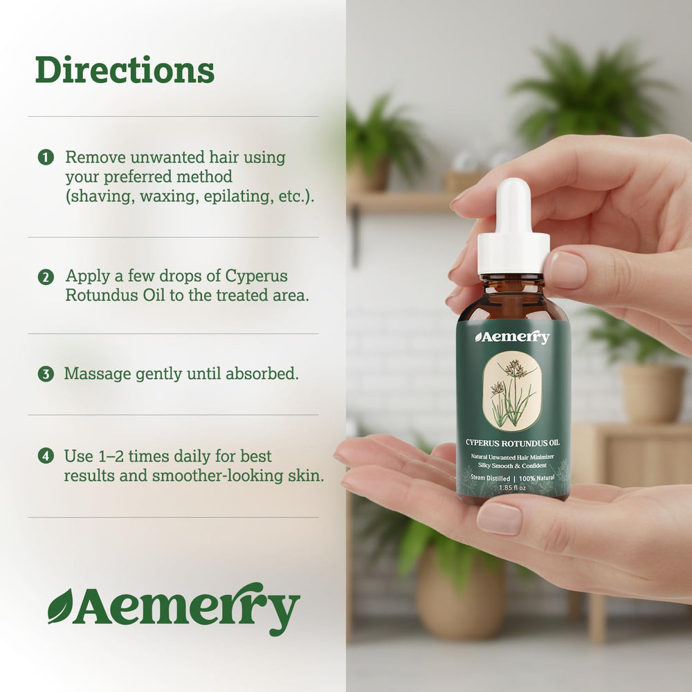Aemerry Cyperus Rotundus Oil after removal calms irritation while smoothing skin.