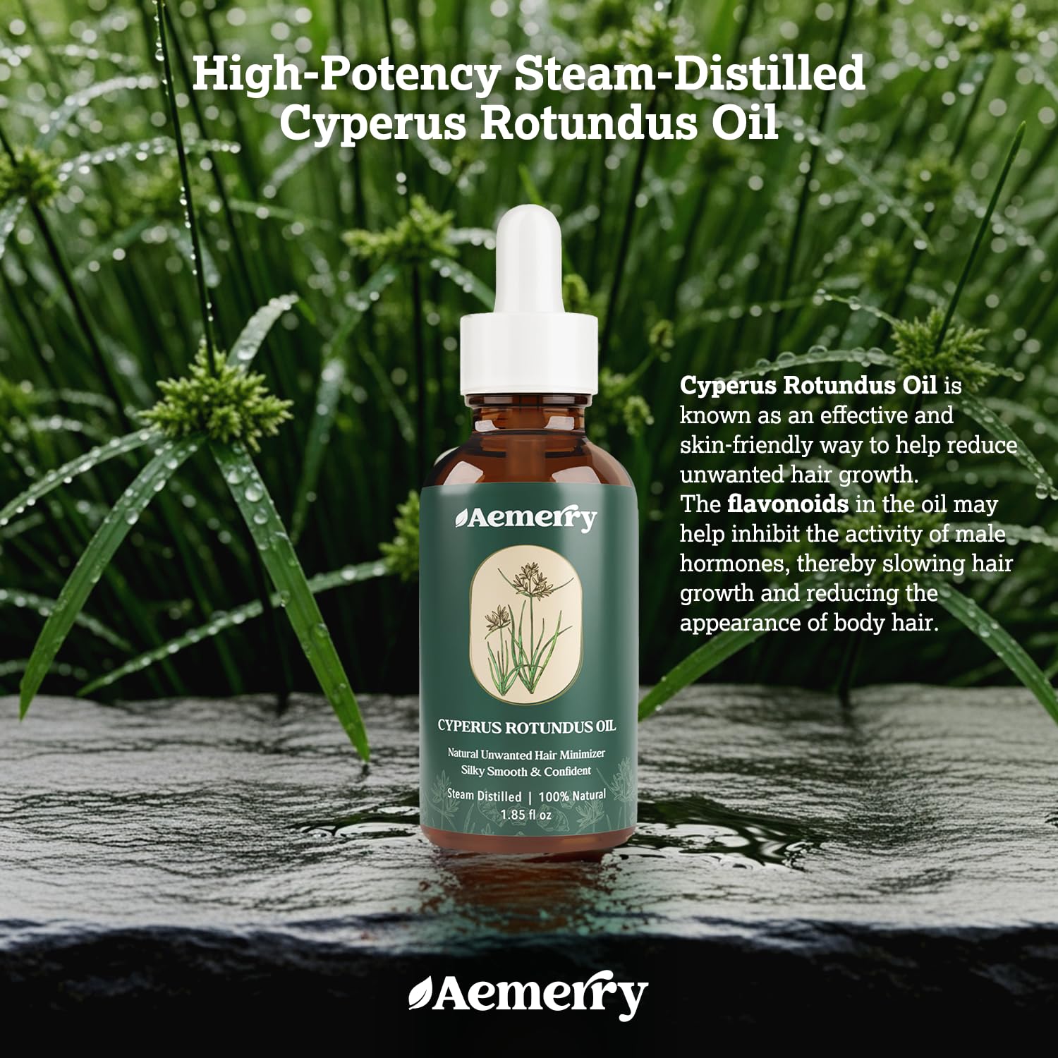 Aemerry Cyperus Rotundus Oil pour illustrates easy daily moisturization after removal.