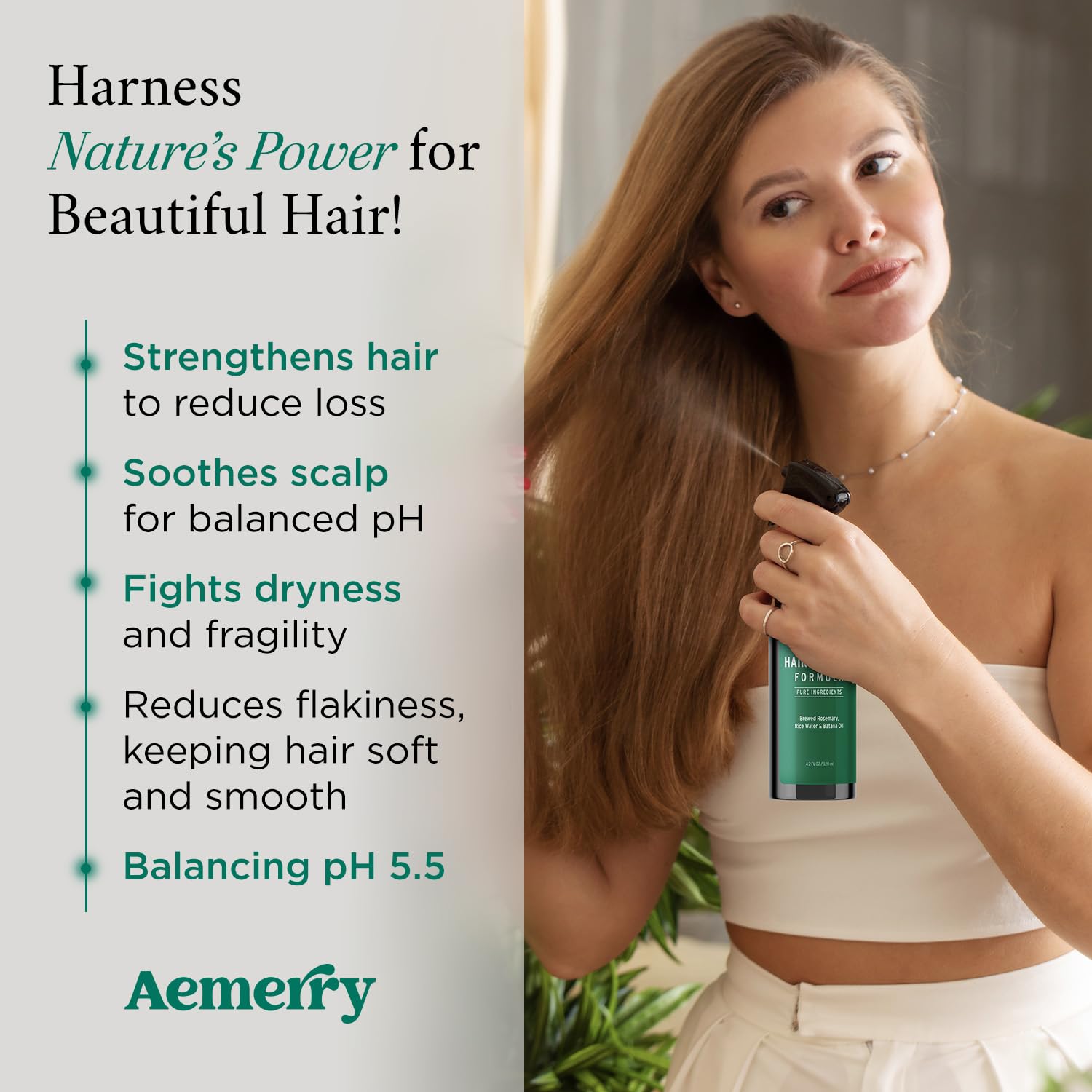 Aemerry Spray romarin — Application sur le cuir chevelu pour revitaliser les mèches