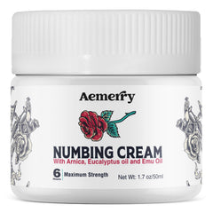 Aemerry Tattoo Numbing Cream maximum-strength packaging in a premium white jar for easy use.