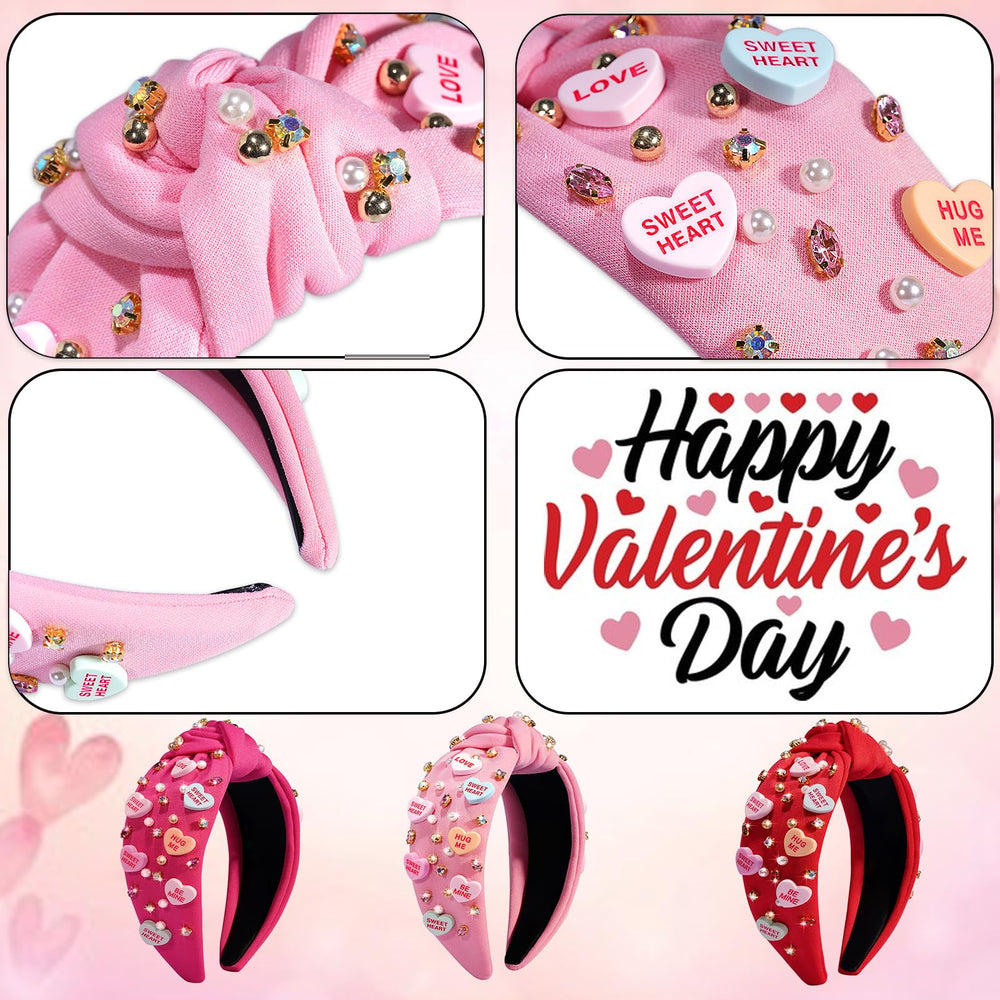 Bandeau AENMTU Valentin avec noeud cristal rose, parfait pour Saint-Valentin.