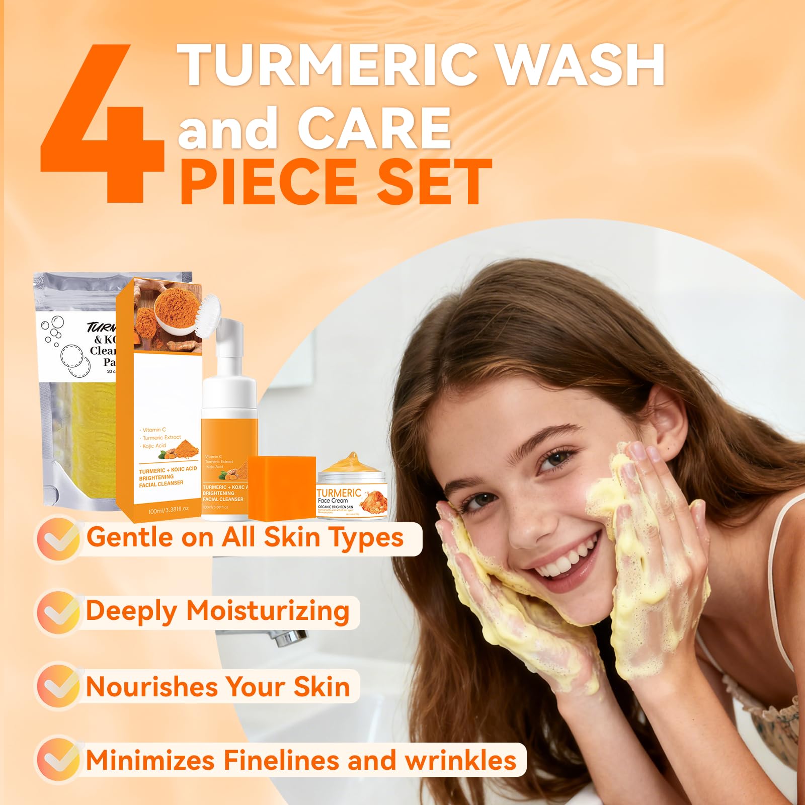 AEWOTING mousse-visage-curcuma, texture légère pour une application aisée.