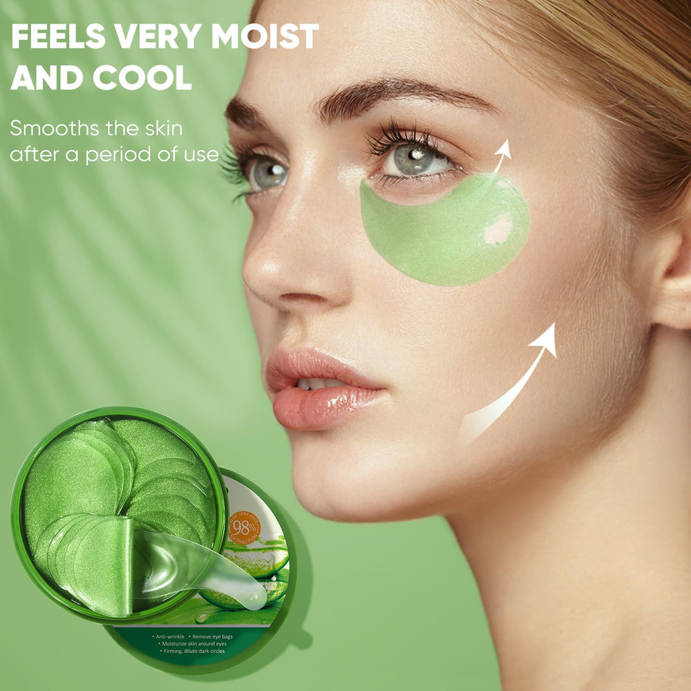 Patch Aero Zen Aloe Vera posé sous les yeux, effet rafraîchissant
