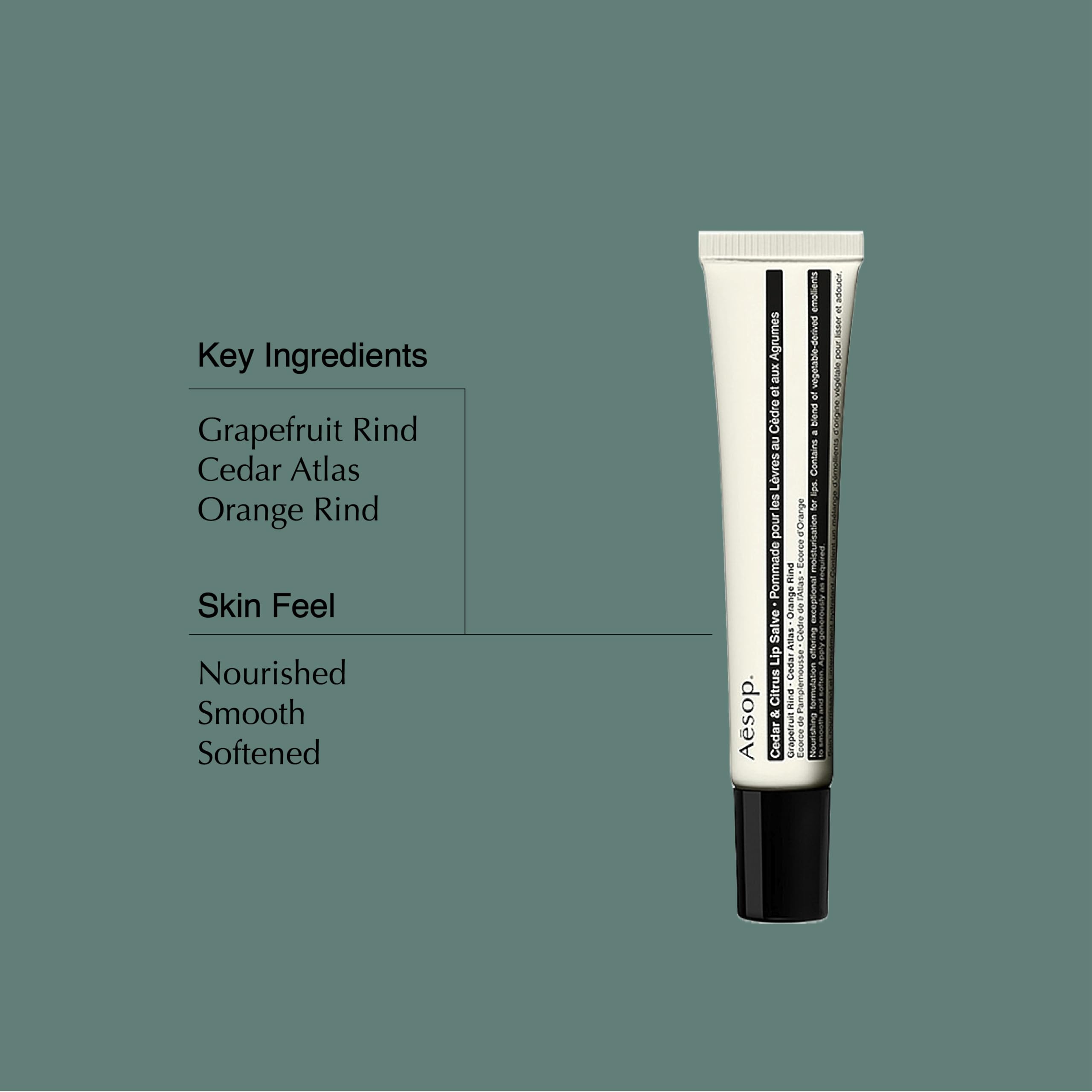 Applicateur incliné facilitant l'application précise du Baume Lèvres Aesop en déplacement.
