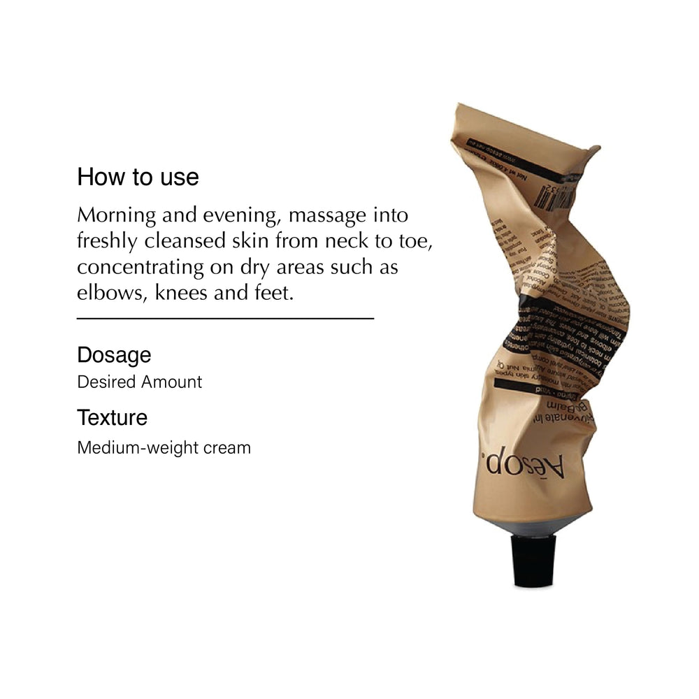 Aesop Rejuvenate Intensive Body Balm – application facile pour nourrir la peau.