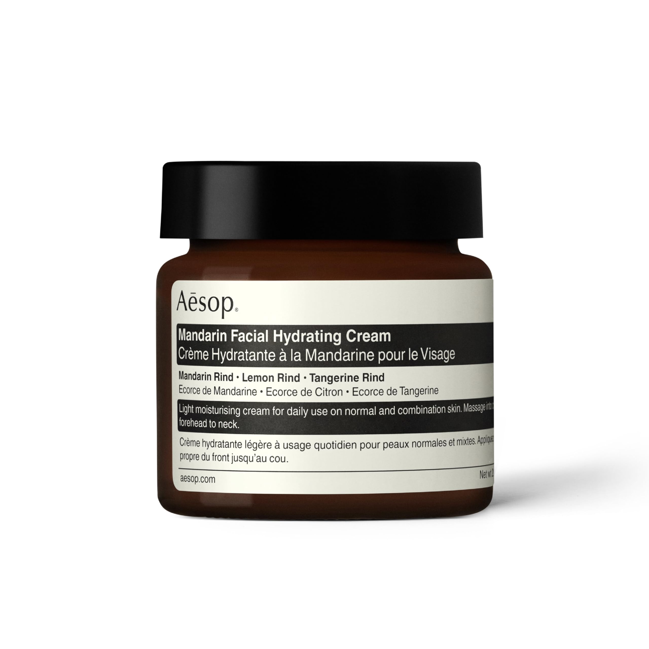 Crème hydratante mandarine d'Aesop – bouteille prête à l'application légère.