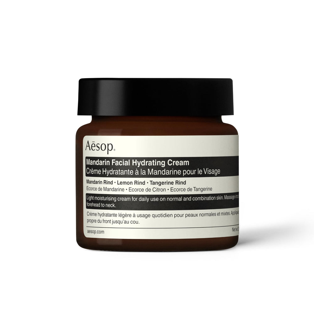 Crème hydratante mandarine d'Aesop – bouteille prête à l'application légère.