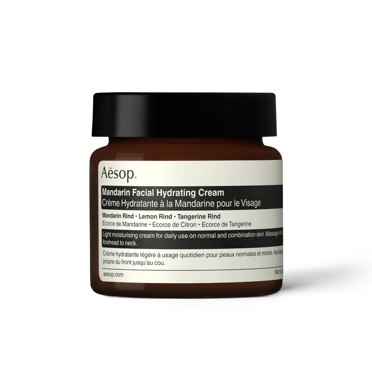 Crème hydratante mandarine d'Aesop – bouteille prête à l'application légère.