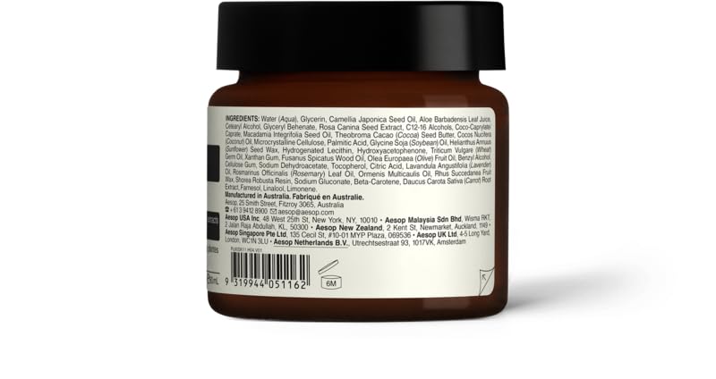 Aesop Crème Visage Camellia Nut — arôme floral, noisette et boisé