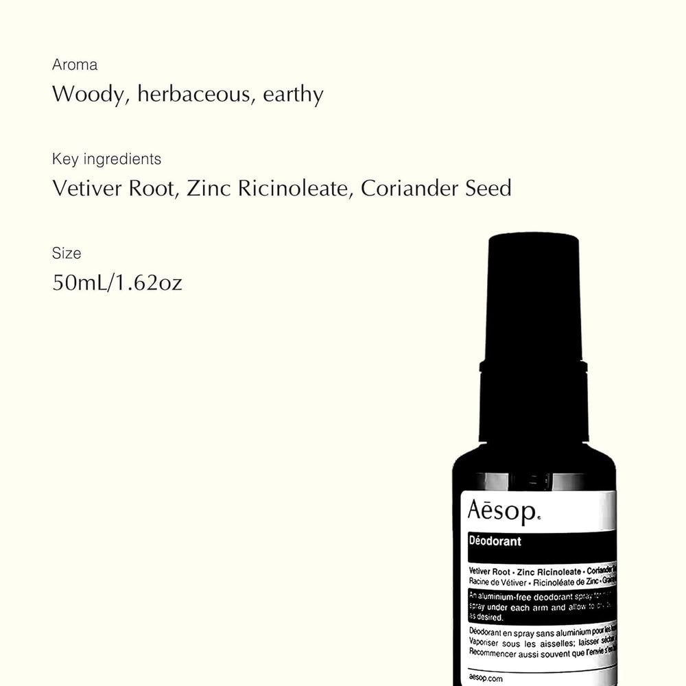 Aesop Déodorant emballage plastique recyclé, choix durable.