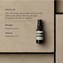 Aesop Déodorant Spray – application légère et rapide sans traces.