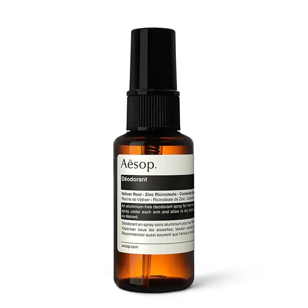 Aesop Déodorant Spray en vaporisateur, arôme boisé et frais pour le quotidien.