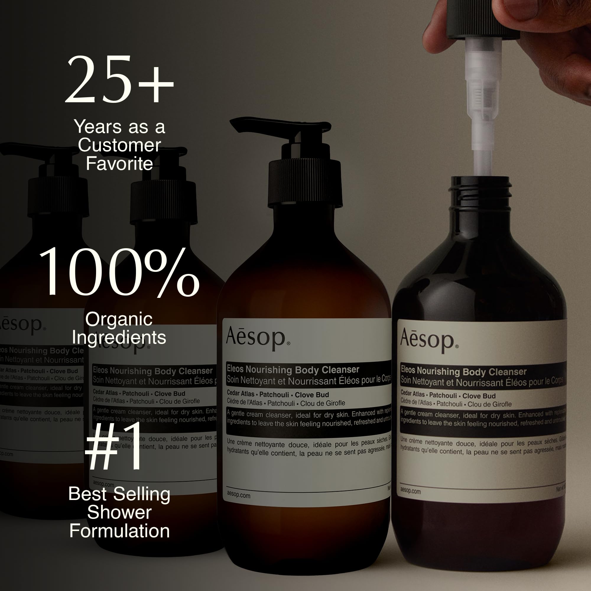 Aesop Eleos : texture crème légère qui devient une mousse délicate sur peau humide.