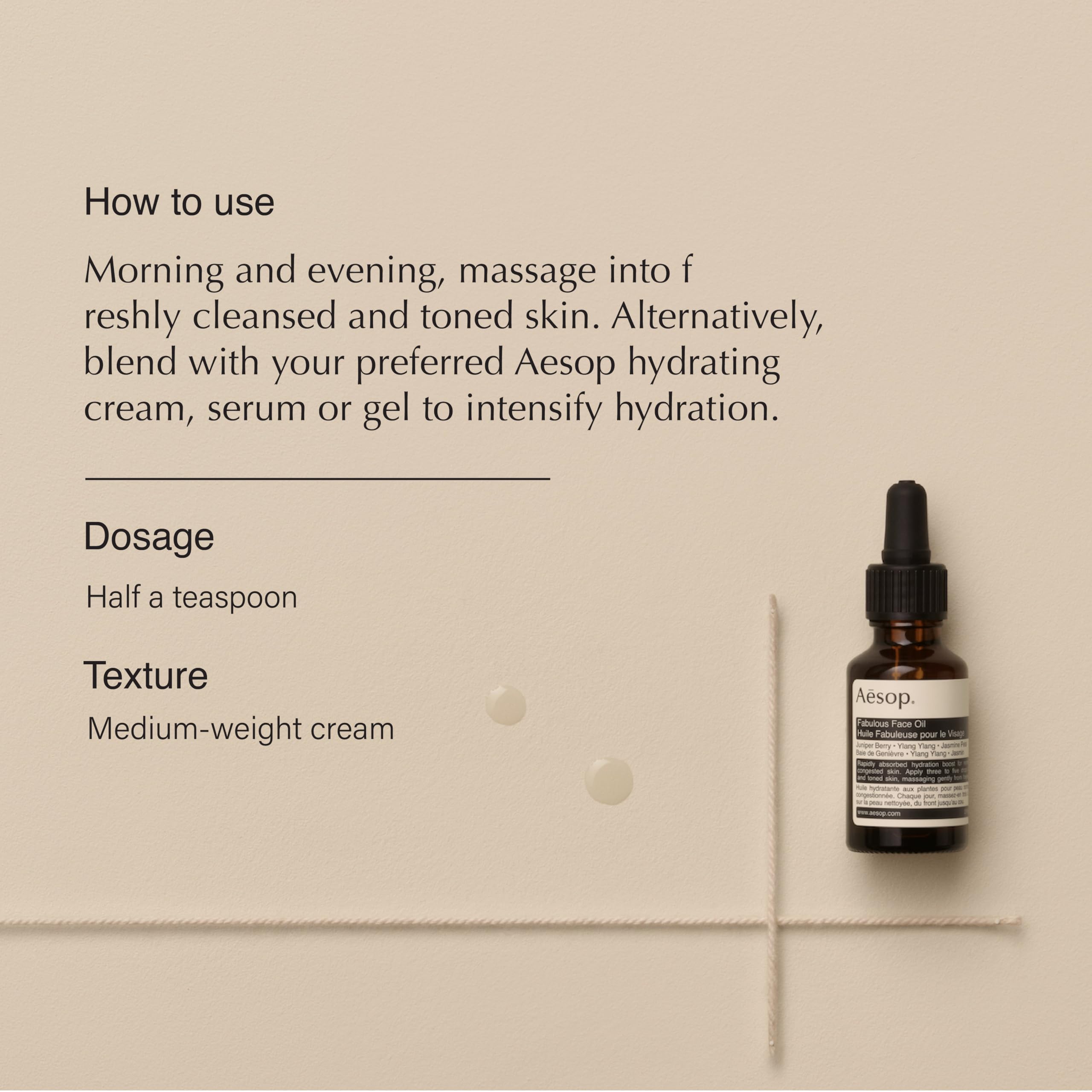 Aesop Fabulous Face Oil, pipette pratique pour une application ciblée et agréable.