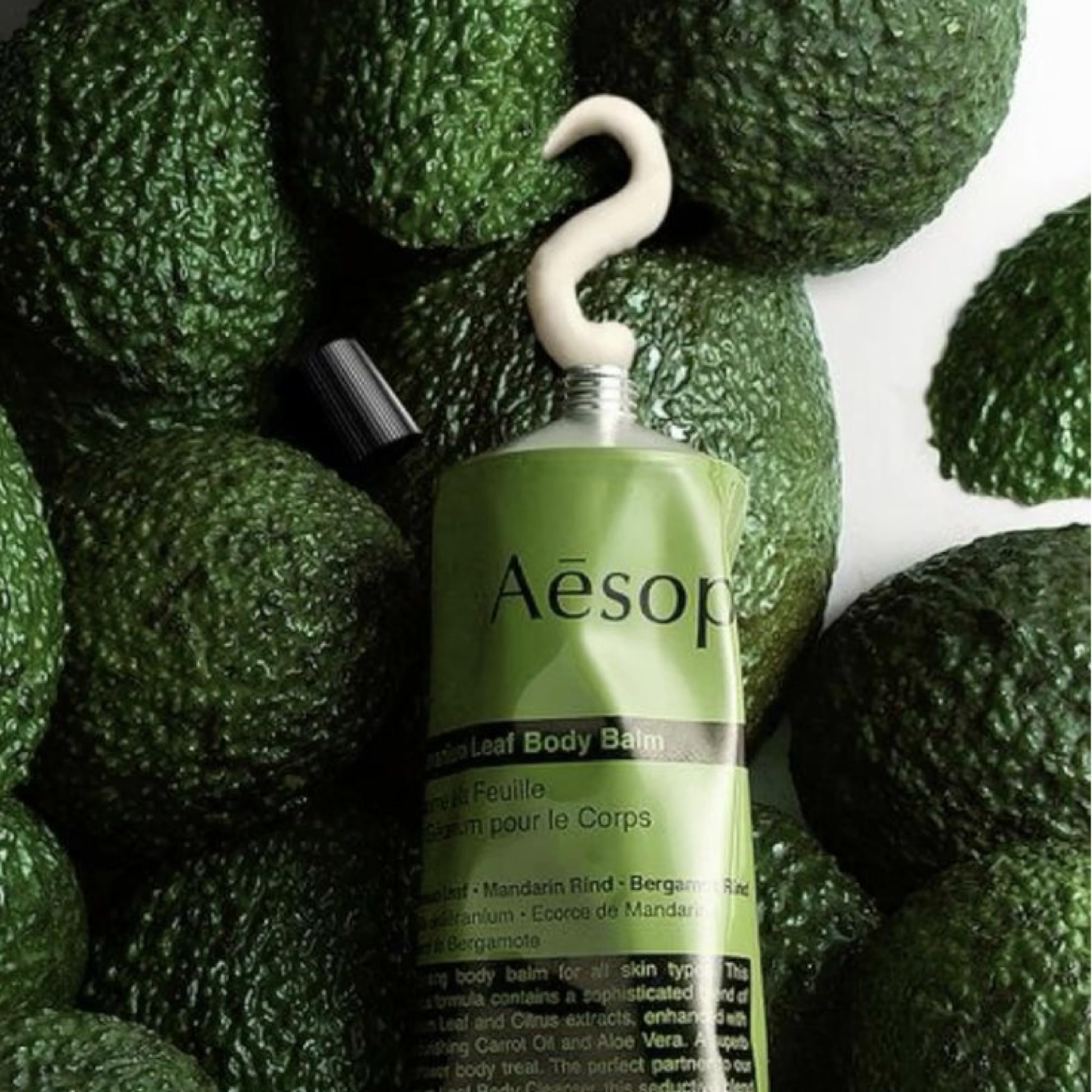 Parfum vert et citrus frais du baume Aesop, sensation vivifiante