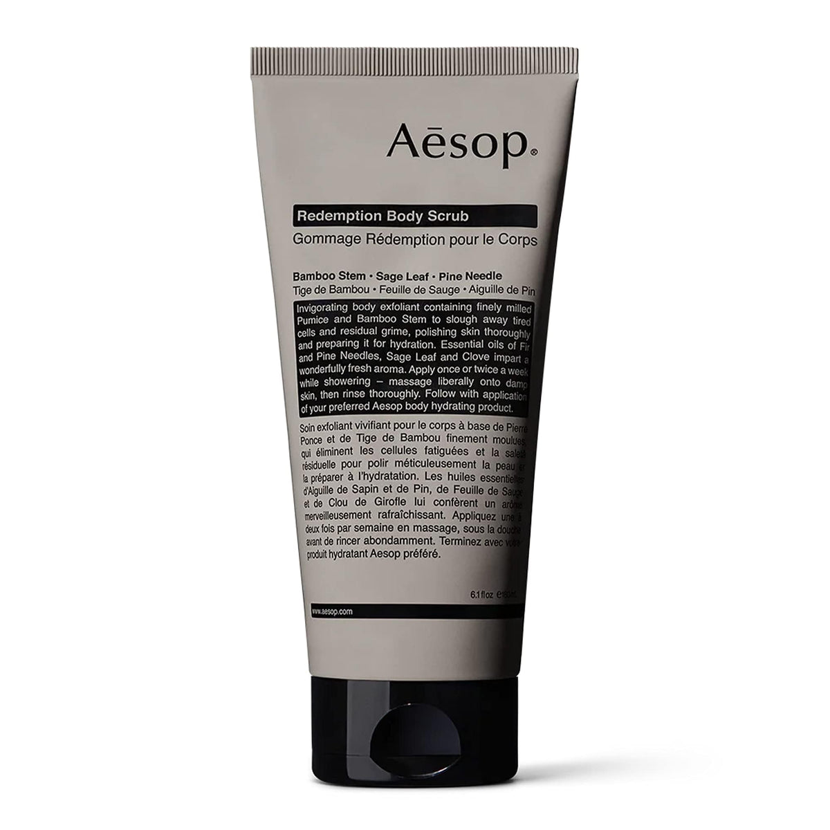 Gommage corps Aesop Redemption: poudre finement moulue polissant la peau en douceur.