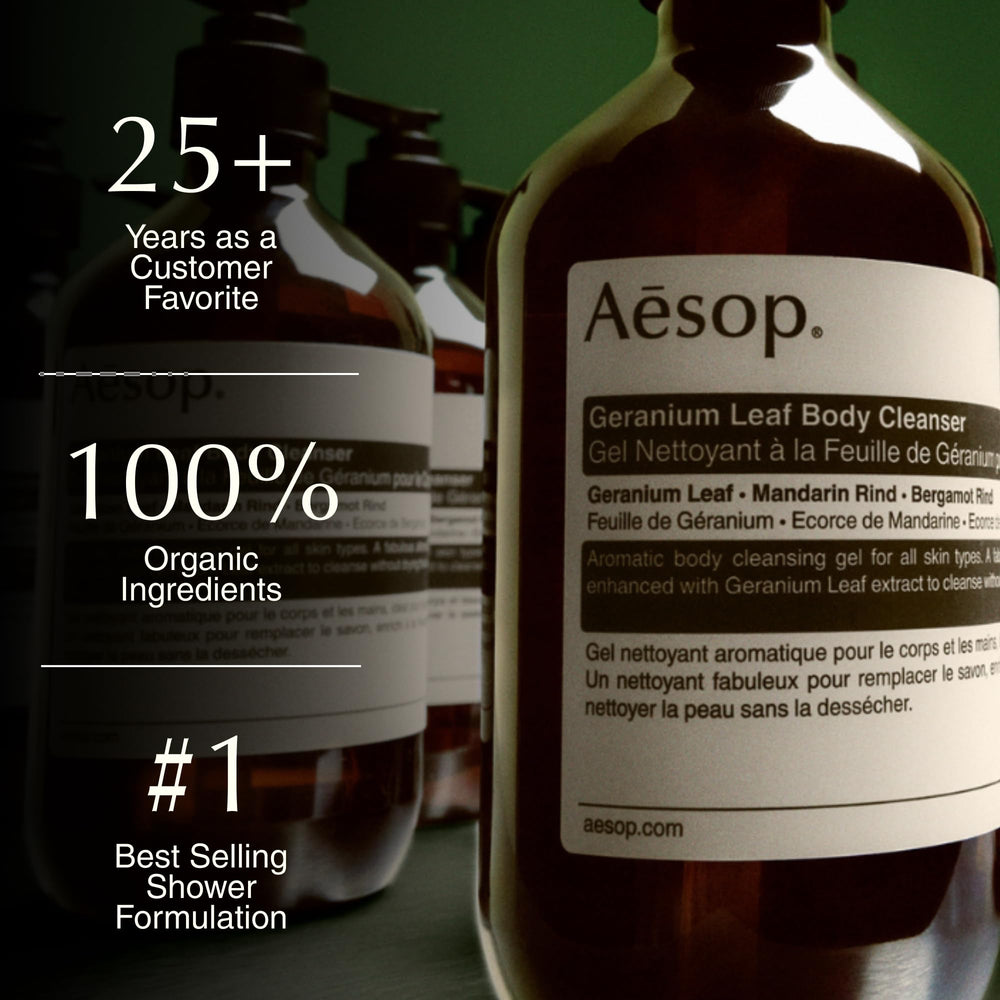 Aesop gel nettoyant pour corps – texture gel purifiant et douceur pour la peau.