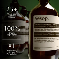 Aesop gel nettoyant pour corps – texture gel purifiant et douceur pour la peau.