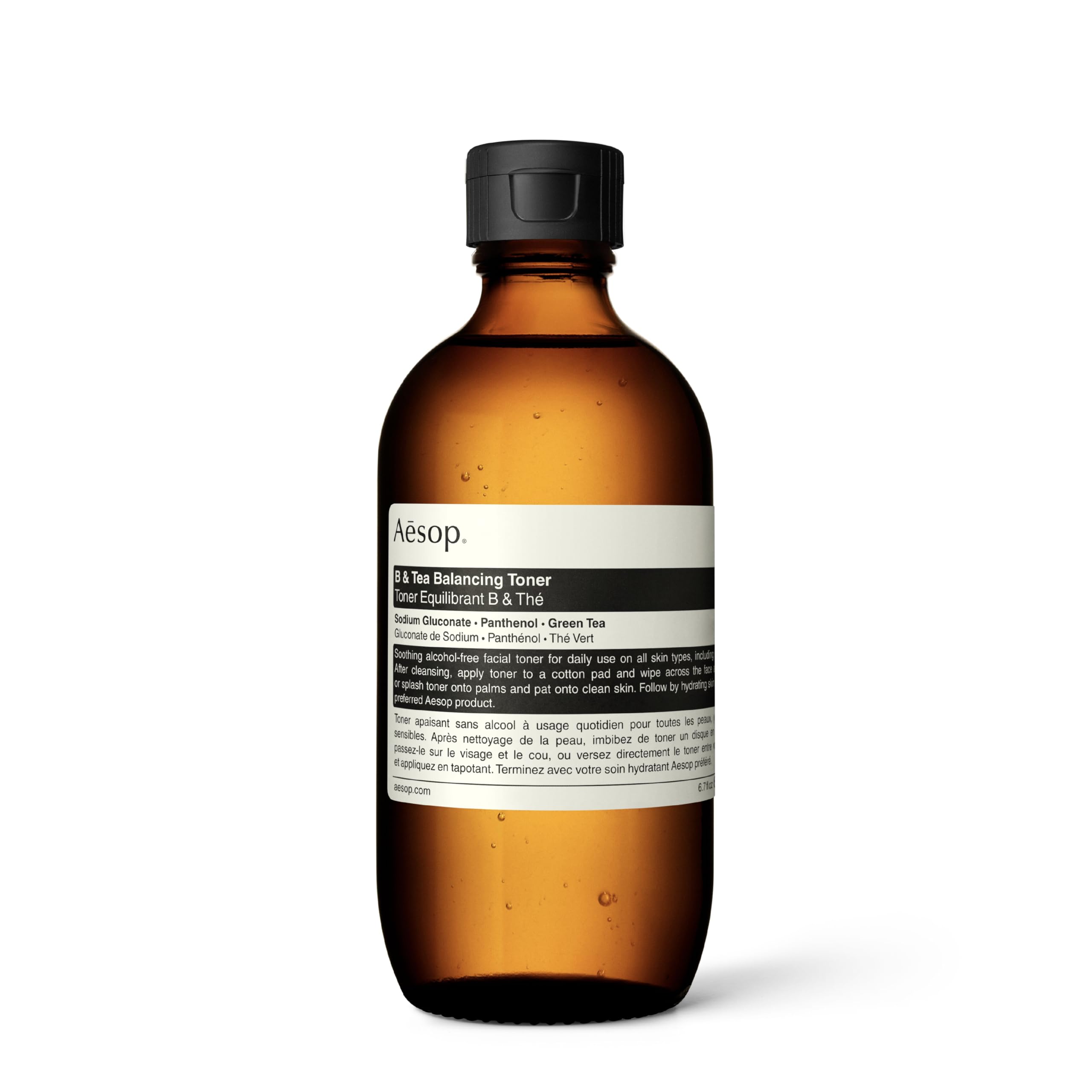 Tonique Aesop B & Tea dans sa bouteille, prêt à préparer la peau pour l'hydratation.