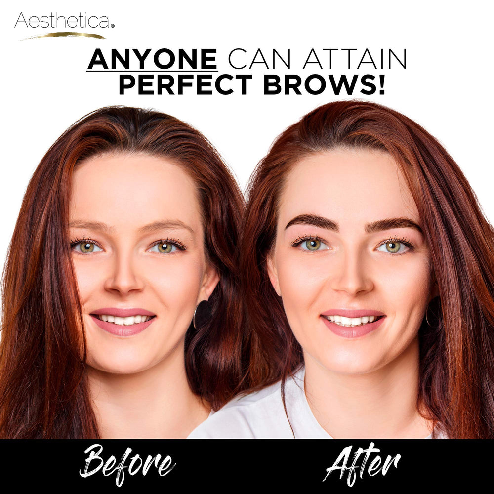 Pinces et brosse Aesthetica pour peigner et modeler les sourcils.