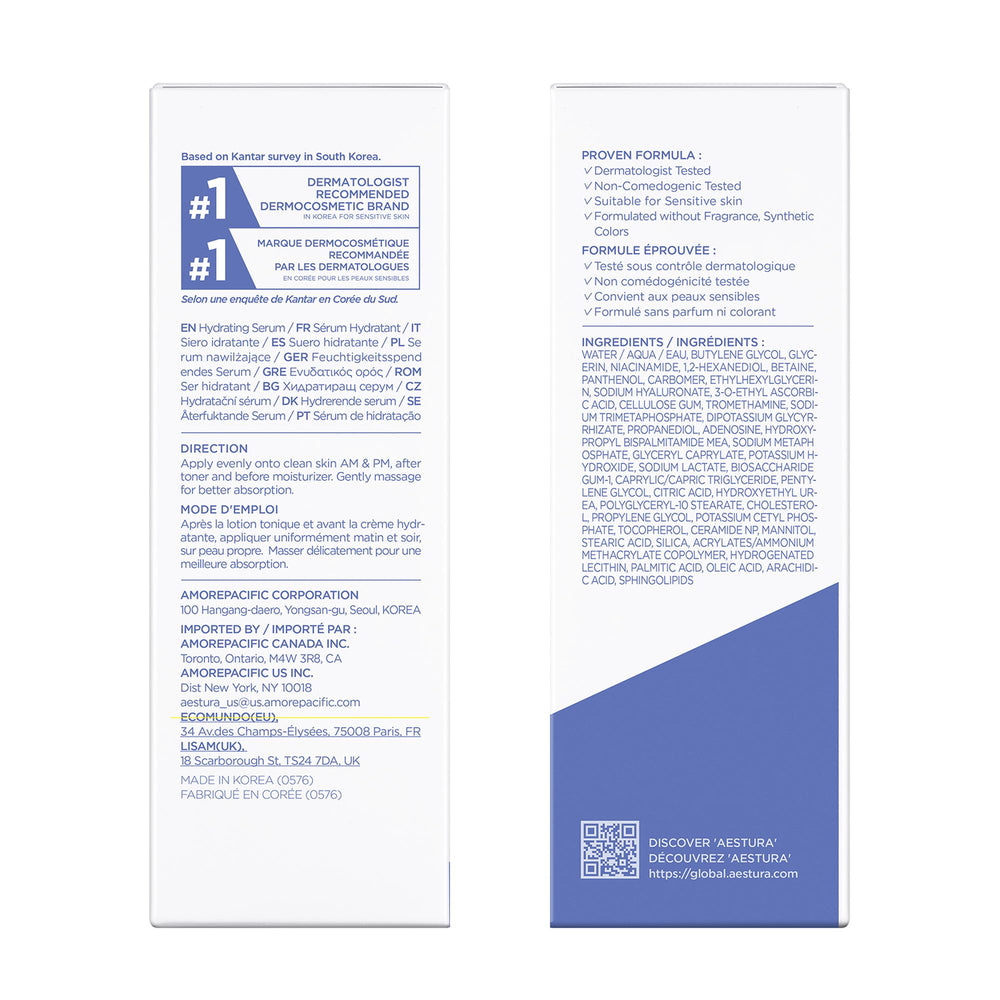 Convient peaux sensibles, sérum AESTURA ATOBARRIER365 testé dermatologiquement sans parfum.