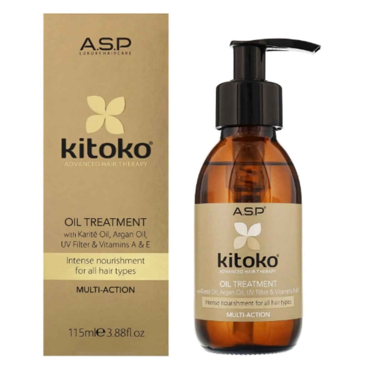 Affinage Kitoko – bouteille avec pompe, absorption rapide sans alourdir les cheveux.