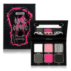 Afflano palette gothique rose avec miroir intégré pour retouches rapides.
