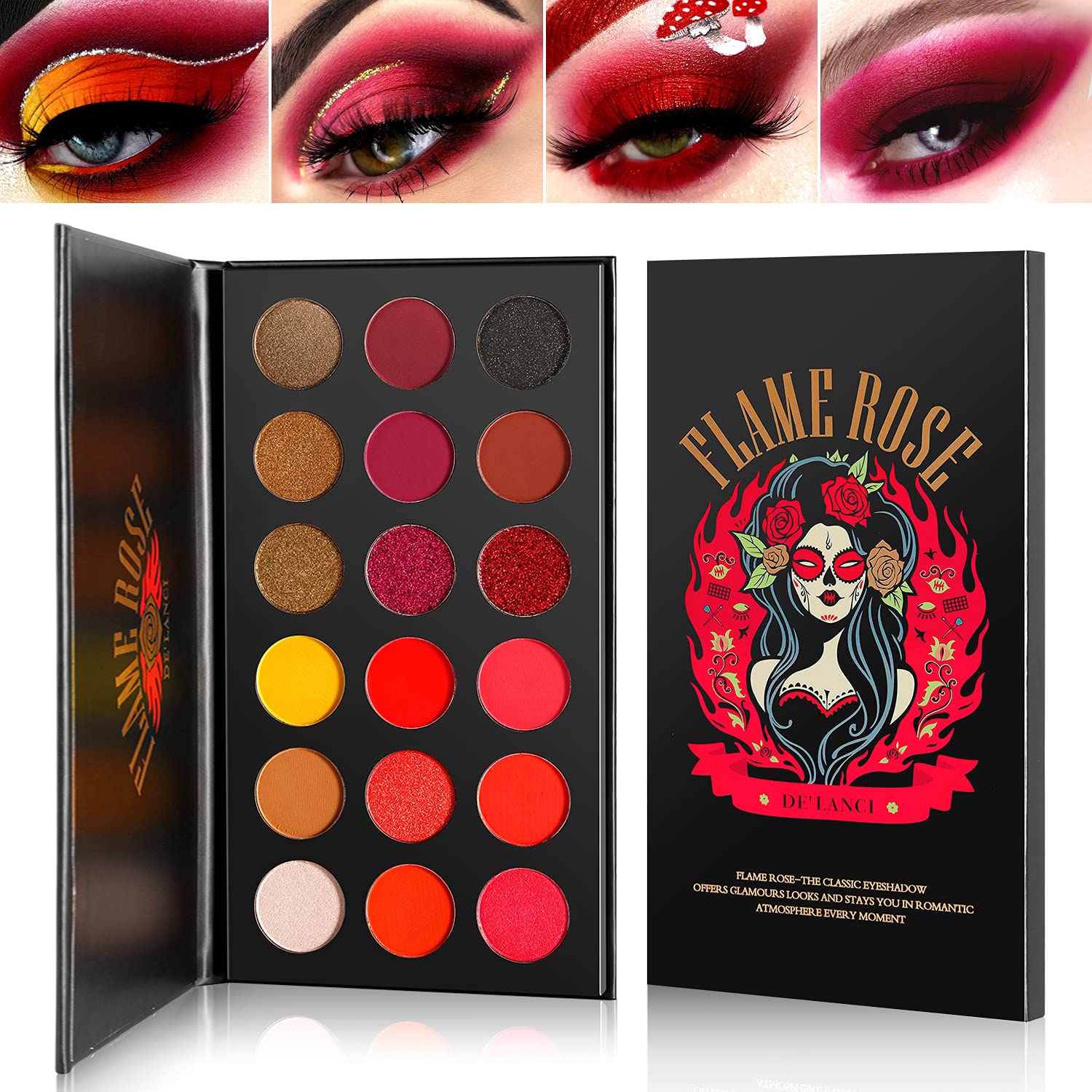 Afflano Palette Yeux Rouge Intense: pigments riches pour un regard percutant et durable.
