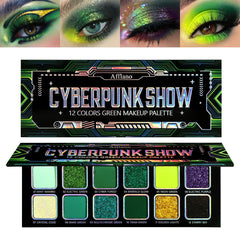 Afflano palette yeux vert multichrome avec reflets chromés pour un regard audacieux.