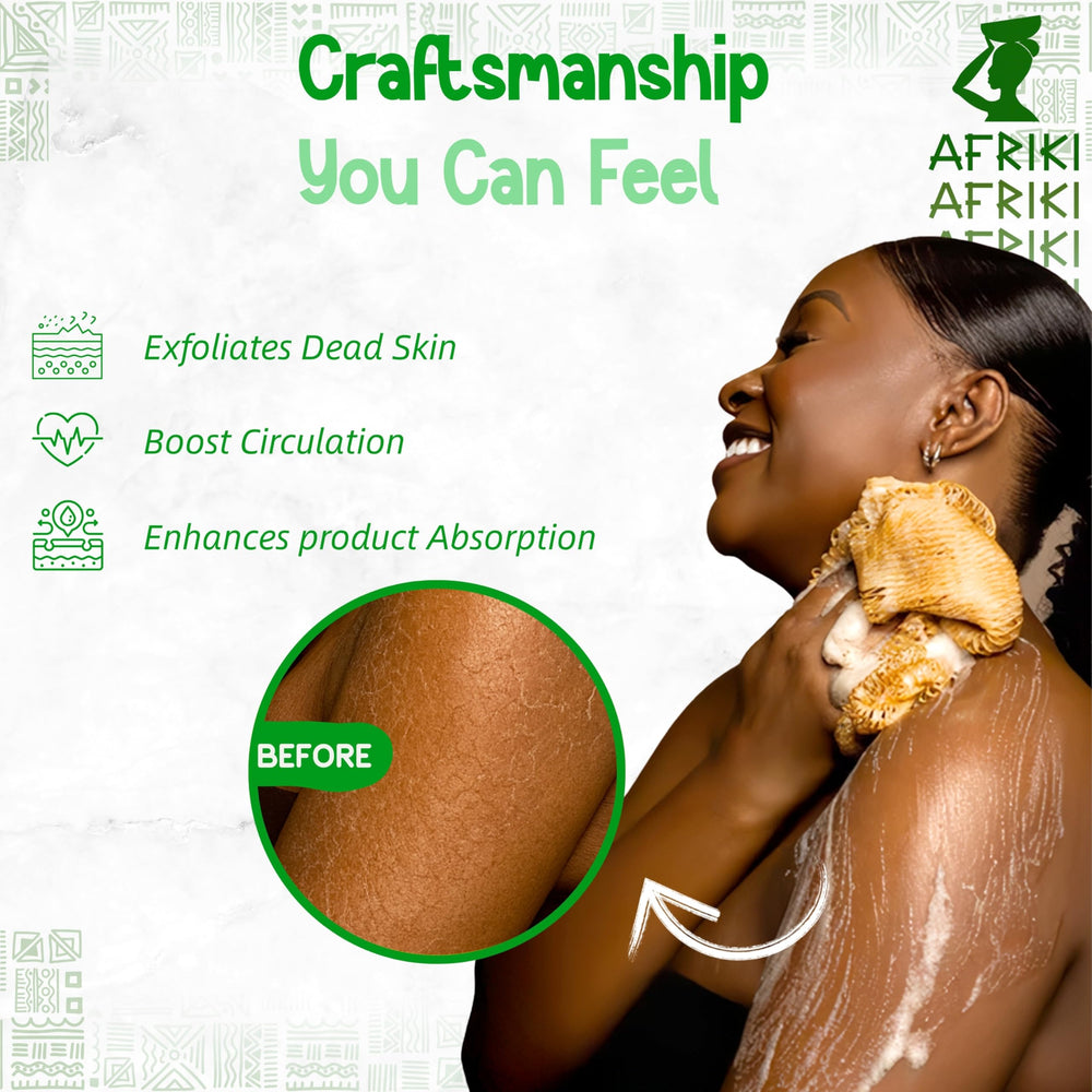 Éponge AFRIKI exfoliation du corps – soin du quotidien sous la douche.