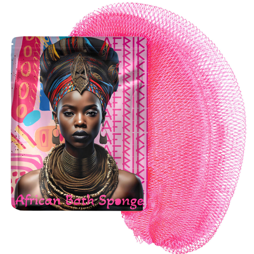 Éponge AFRIKI en filet africain pour le corps, rose, exfolie en douceur